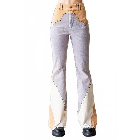 OLI & HALI Denim - NEW OLI & HALI mason-dixon corduroy flare jeans in buckskin tan/cream/dusty blue